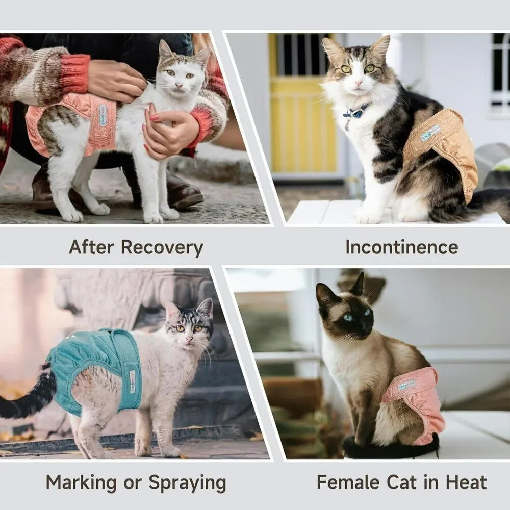 Langsprit Reusable Cat Diapers for Female and Male Washable Sz M Waist 12